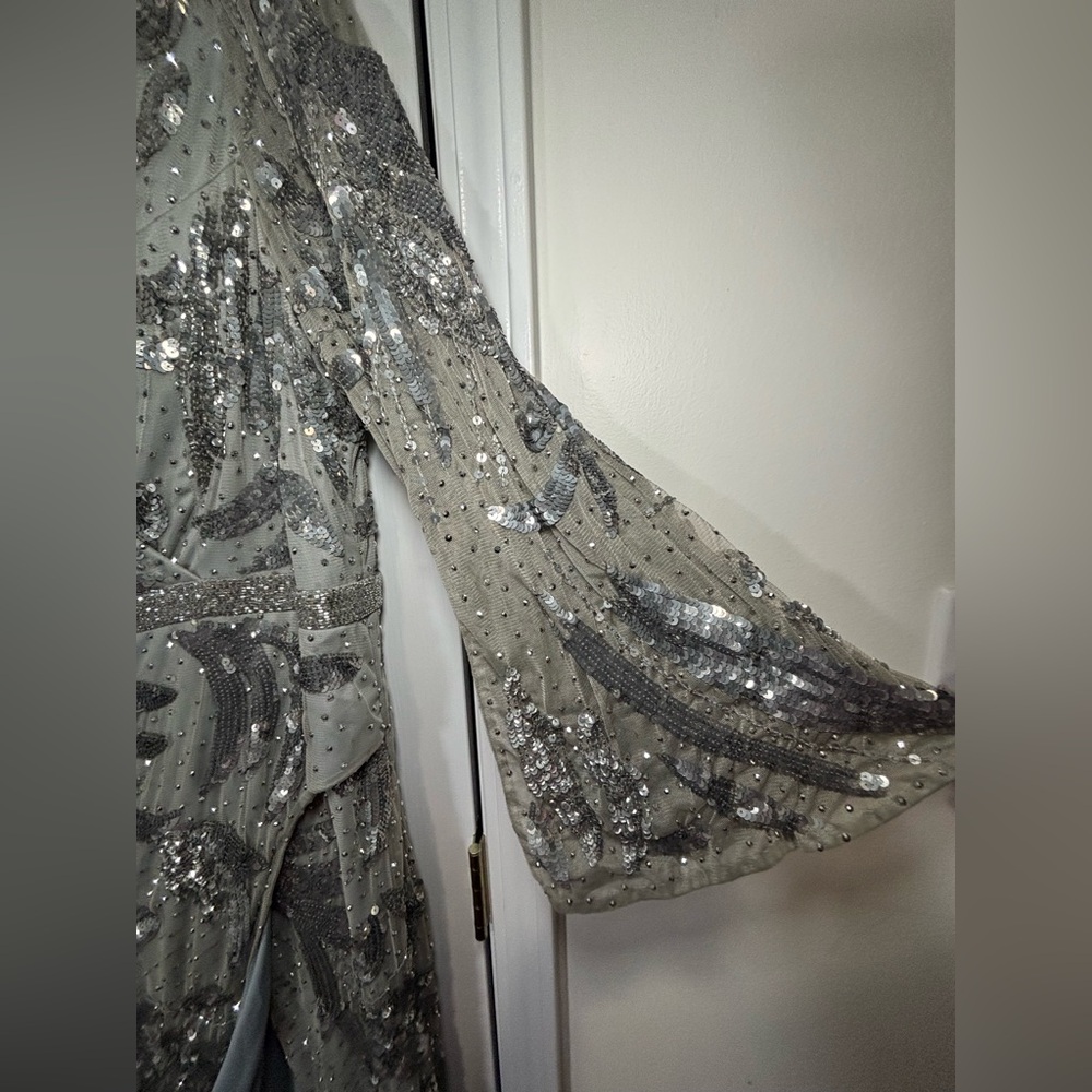 NWT MAC DUGGAL SZ 20 PLATINUM Hand Embellished Mesh Overlay Gown #5222 - Picture 4 of 12